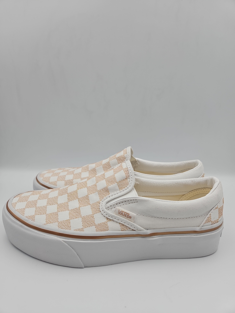Vans Classic Slip-On Checkerboard Platform Sneakers - Cream/White